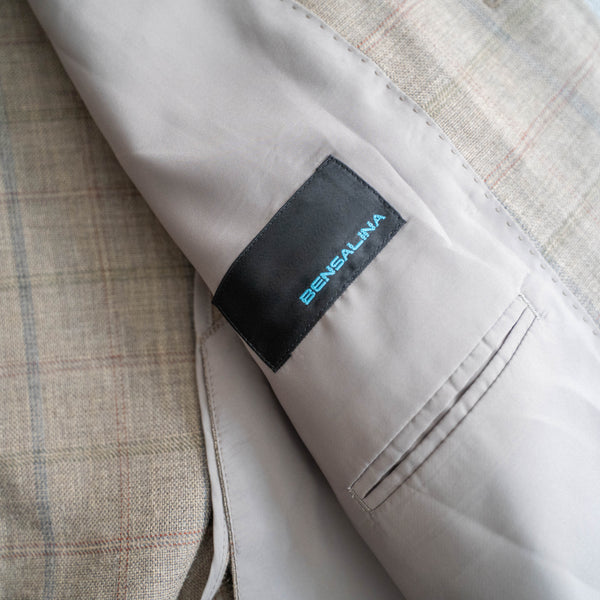 2000s Japan beige checked wool × linen tailored jacket