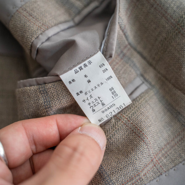 2000s Japan beige checked wool × linen tailored jacket