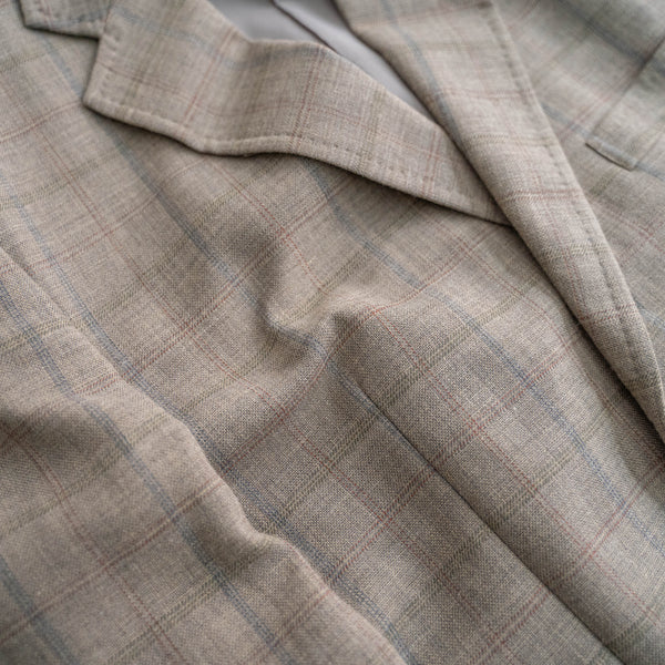 2000s Japan beige checked wool × linen tailored jacket