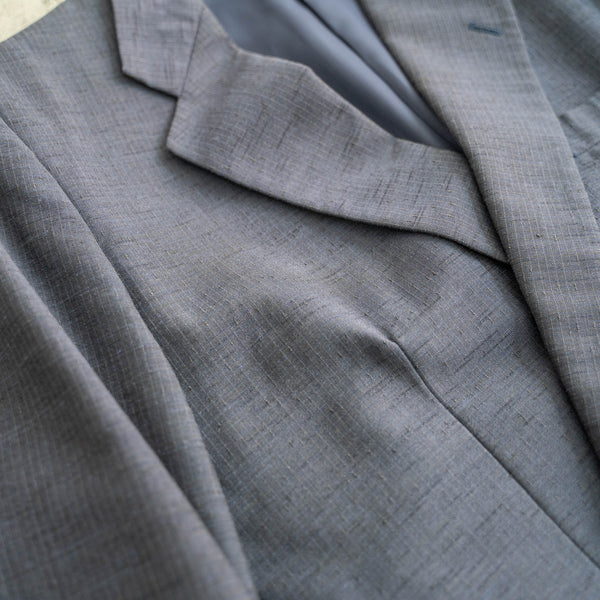 1980-90s Japan vintage navy kasuri pattern poly × wool tailored jacket