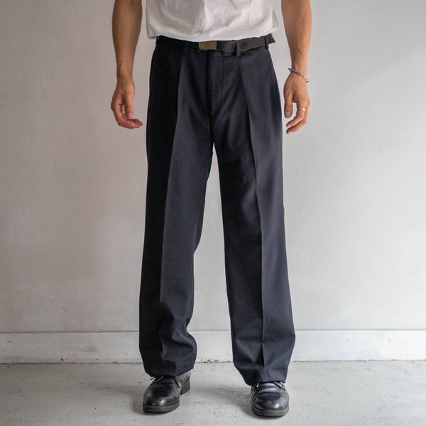 around 2000s Italian military dark navy one tuck summer wool dress pants 'dead stock'