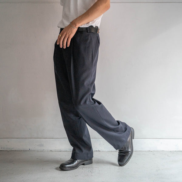 around 2000s Italian military dark navy one tuck summer wool dress pants 'dead stock'