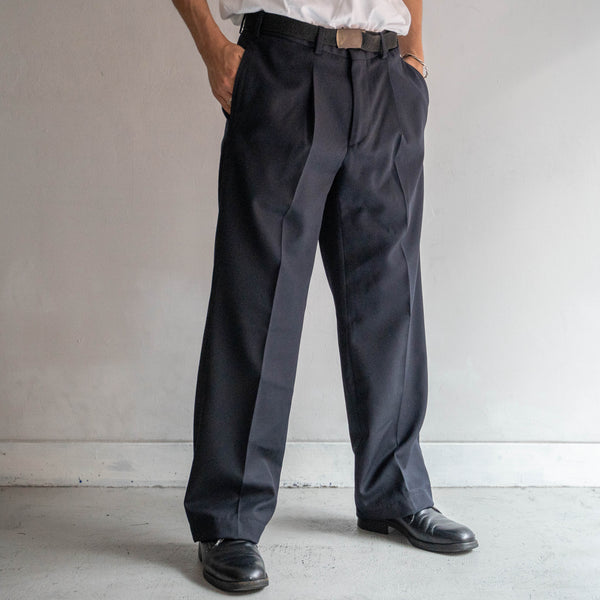 around 2000s Italian military dark navy one tuck summer wool dress pants 'dead stock'