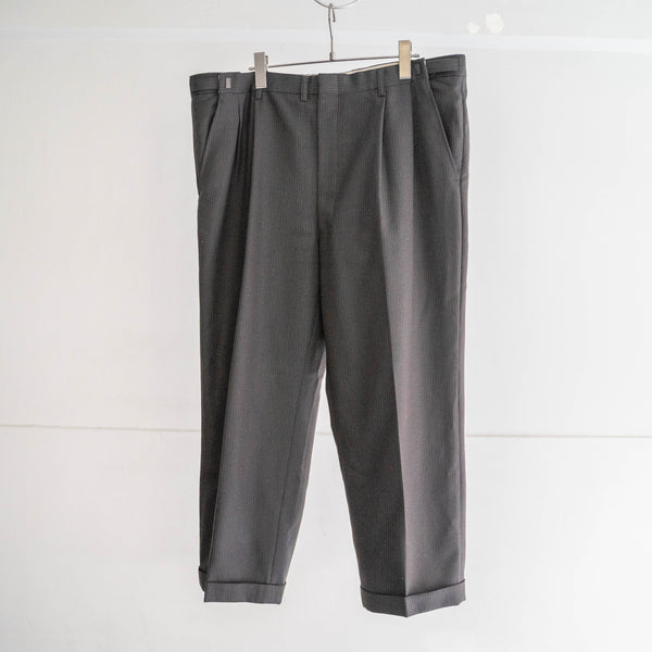 1990s Japan vintage black × gold stripe wool slacks -side adjuster-