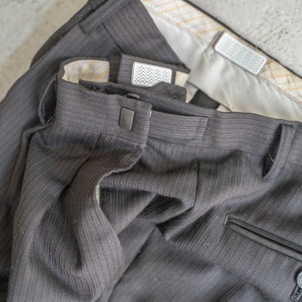 1990s Japan vintage black × gold stripe wool slacks -side adjuster-