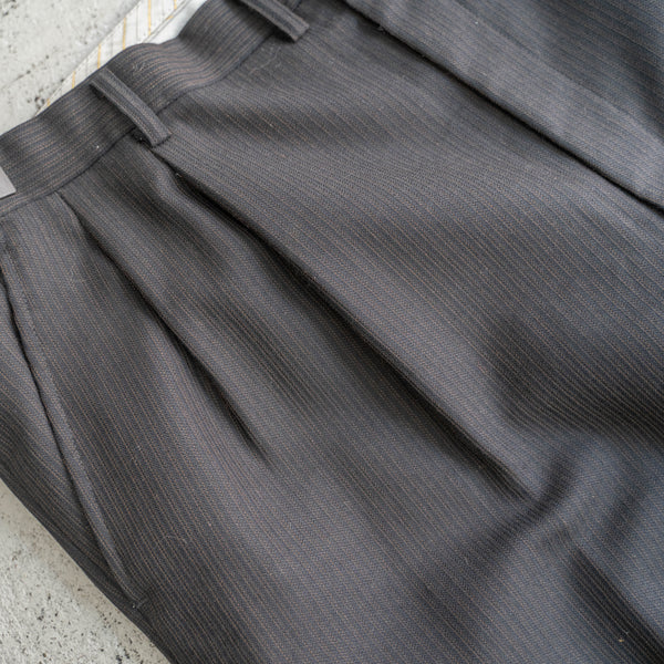 1990s Japan vintage black × gold stripe wool slacks -side adjuster-