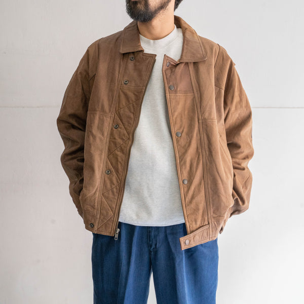 1990s brown color patchwork design leather jacket