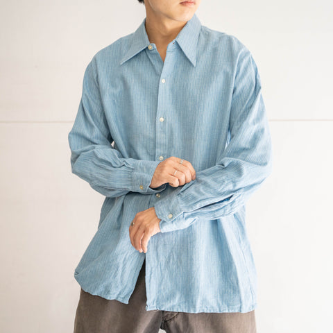 1970s Europe light blue based stripe flannel shirt