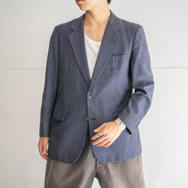 1980-90s Japan vintage navy kasuri pattern poly × wool tailored jacket