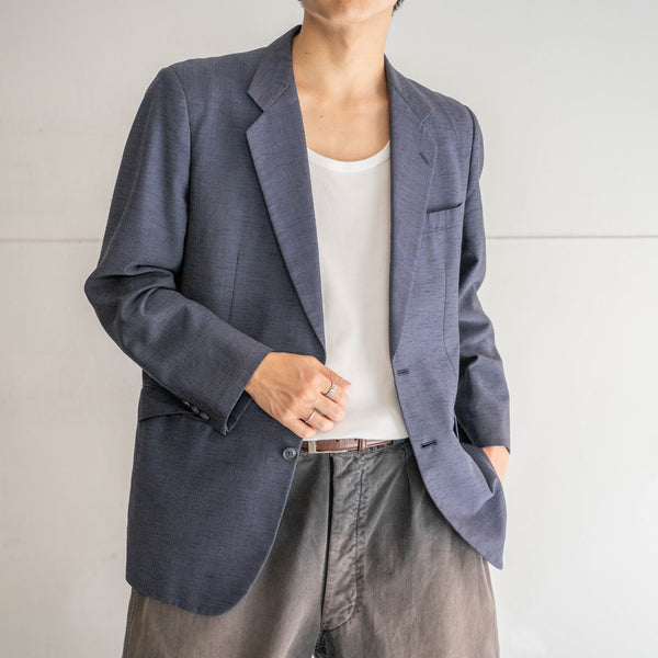 1980-90s Japan vintage navy kasuri pattern poly × wool tailored jacket