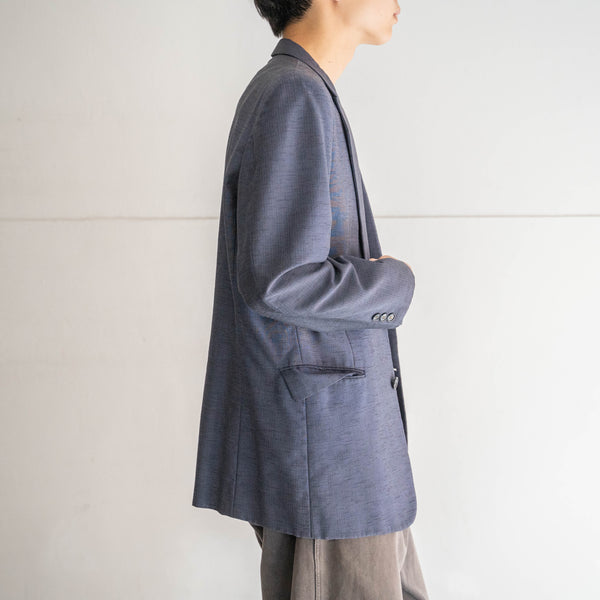 1980-90s Japan vintage navy kasuri pattern poly × wool tailored jacket