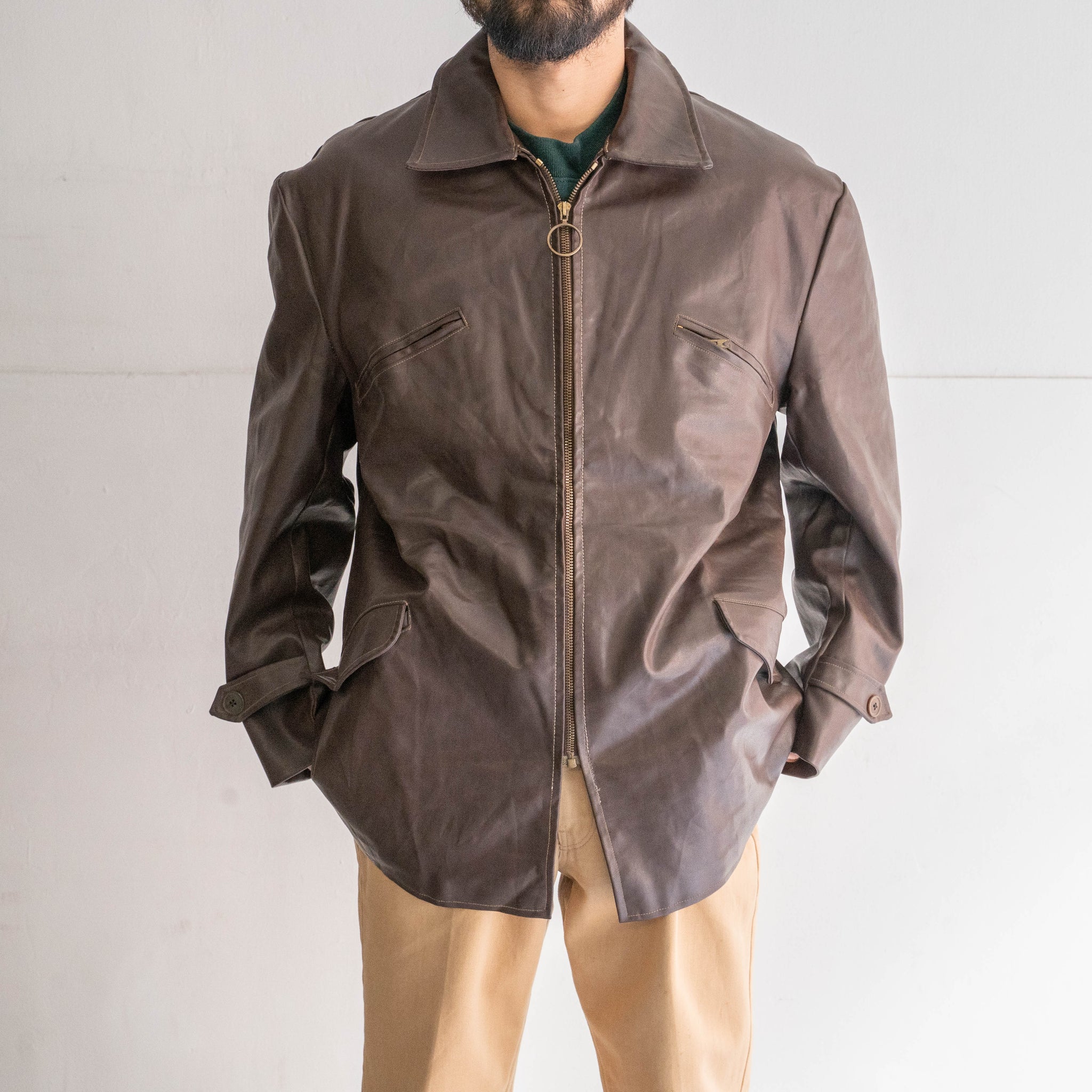 1950-60s France brown color rubber zip up jacket