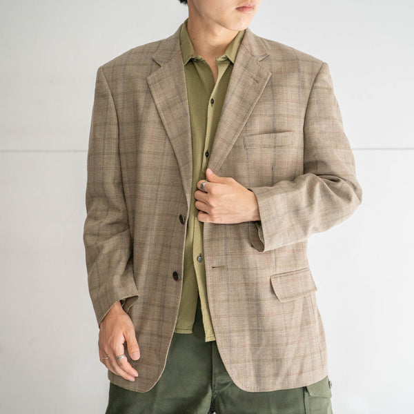 2000s Japan beige checked wool × linen tailored jacket
