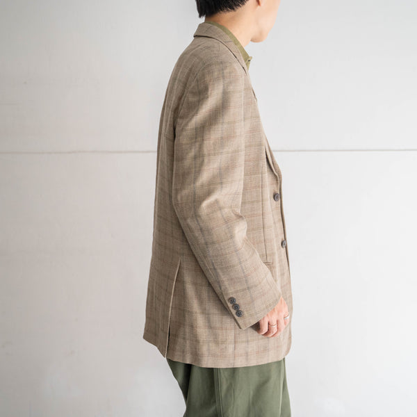 2000s Japan beige checked wool × linen tailored jacket