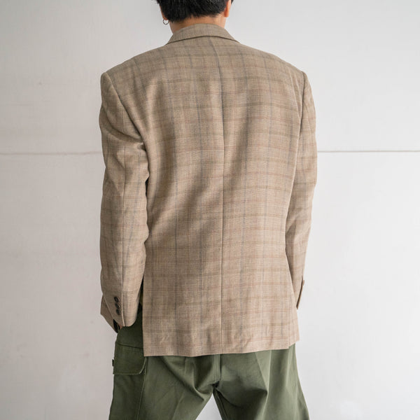 2000s Japan beige checked wool × linen tailored jacket