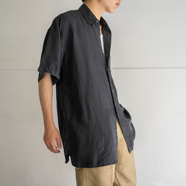 1990s Black silk 100 s/s shirt