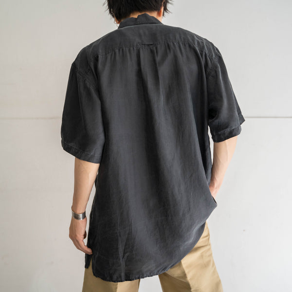 1990s Black silk 100 s/s shirt