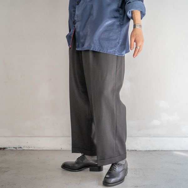 1990s Japan vintage black × gold stripe wool slacks -side adjuster-