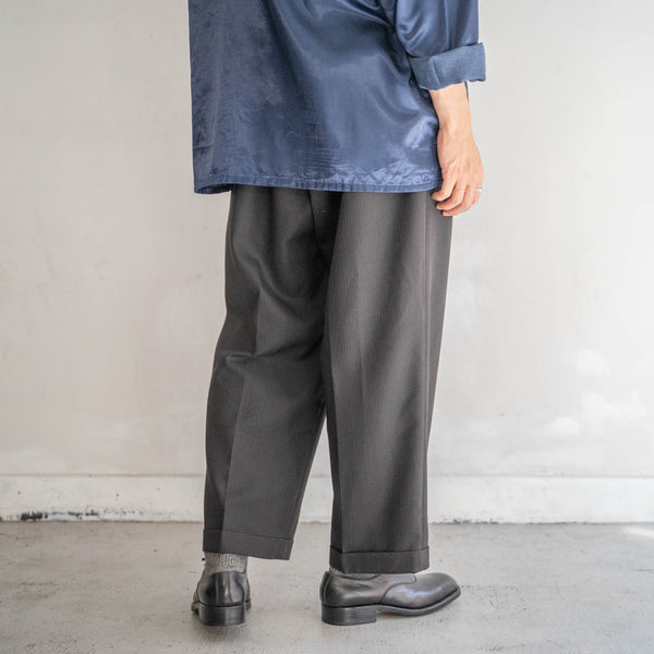 1990s Japan vintage black × gold stripe wool slacks -side adjuster-