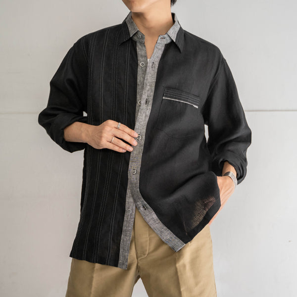 1990s black linen 100 design l/s shirt 'dead stock'