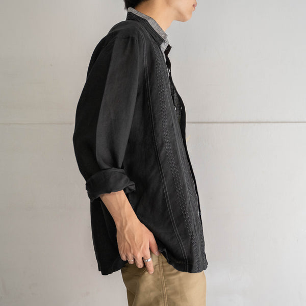1990s black linen 100 design l/s shirt 'dead stock'