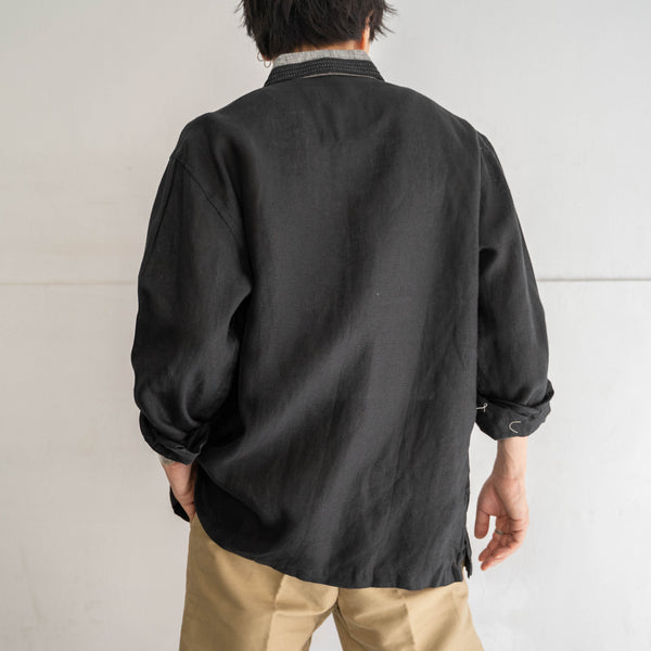 1990s black linen 100 design l/s shirt 'dead stock'