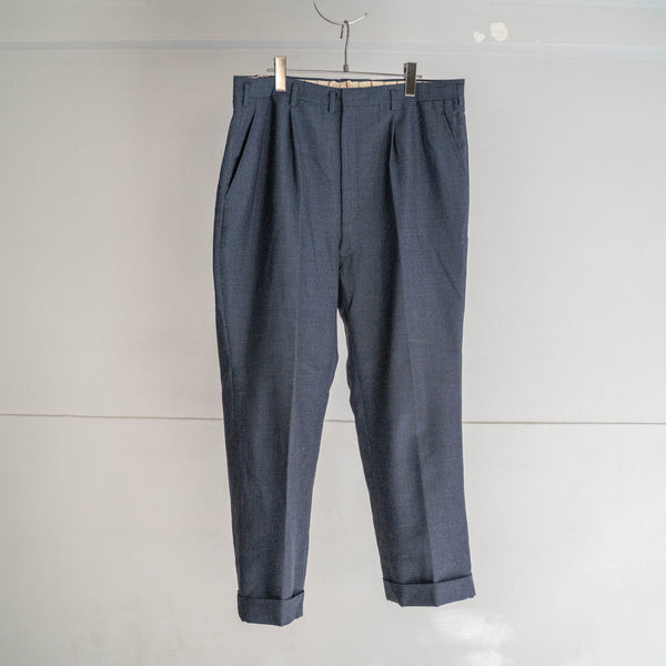 around 1980s Japan vintage navy one tuck wide slacks -kid mohair blend-