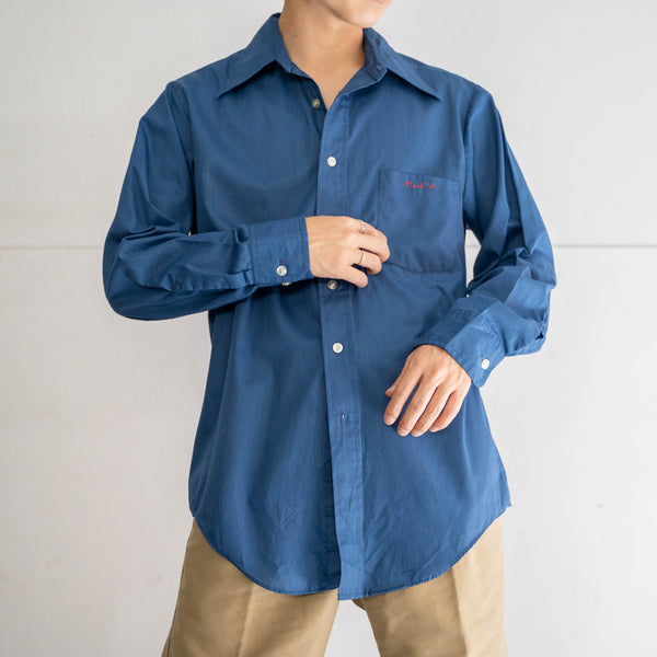 1970s USA blue poly × cotton dress shirt 'Mark W'