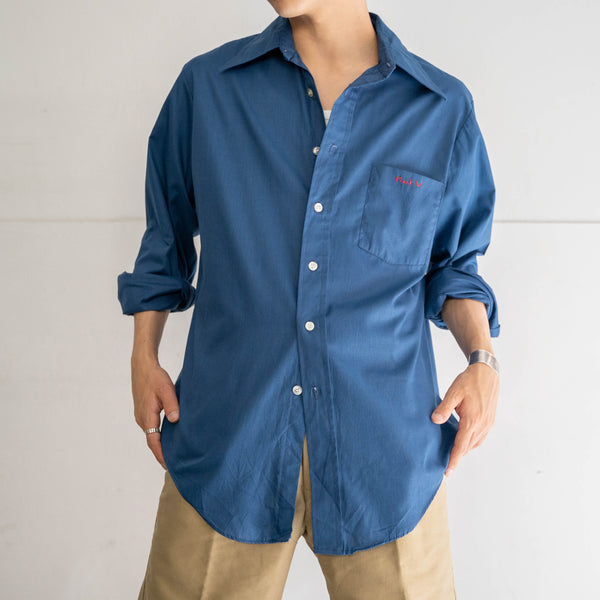 1970s USA blue poly × cotton dress shirt 'Mark W'