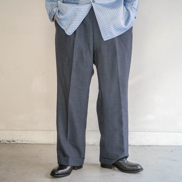 around 1980s Japan vintage navy one tuck wide slacks -kid mohair blend-