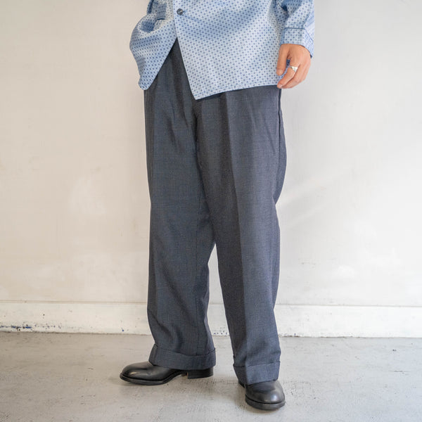 around 1980s Japan vintage navy one tuck wide slacks -kid mohair blend-