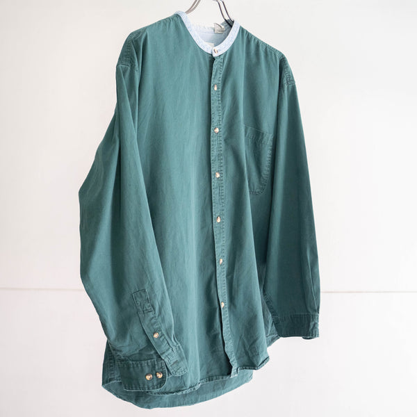 2000s green color band collar  shirt 'denim switching'