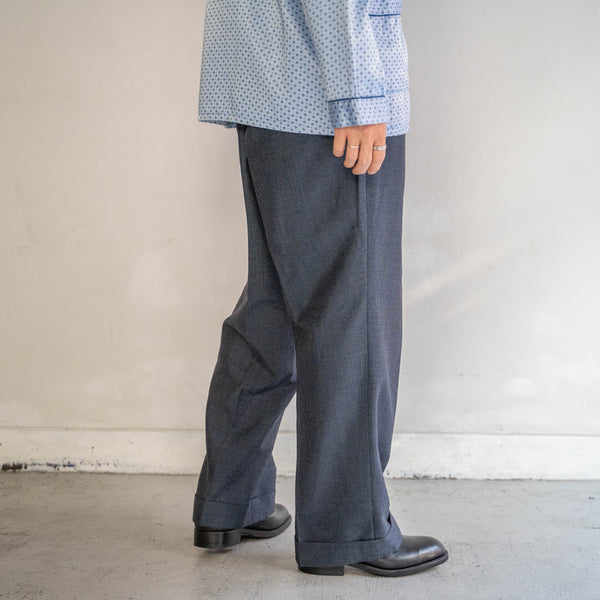 around 1980s Japan vintage navy one tuck wide slacks -kid mohair blend-