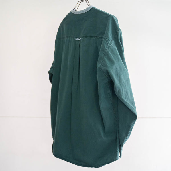 2000s green color band collar  shirt 'denim switching'