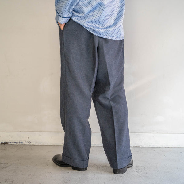 around 1980s Japan vintage navy one tuck wide slacks -kid mohair blend-