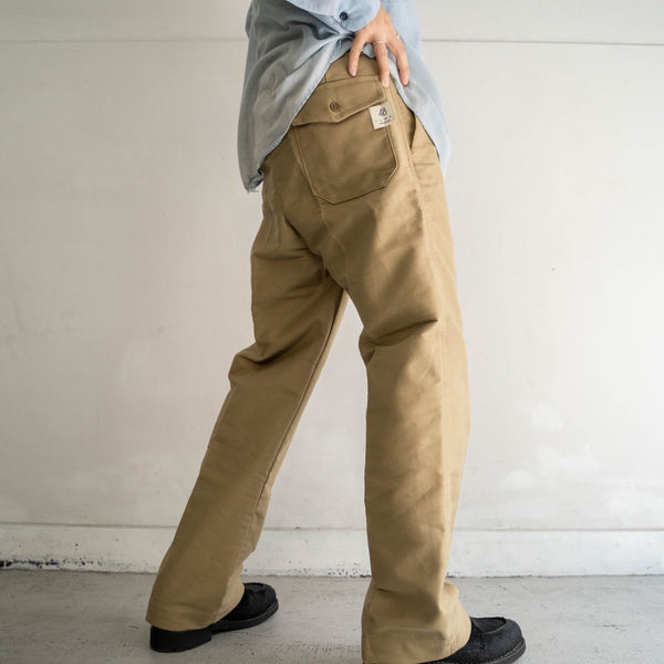 around 1970s Italy khaki moleskin work pants 'dead stock'