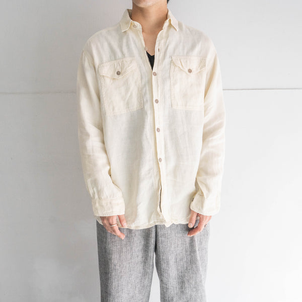 2000s écru color all linen shirt 'with 2pocket’