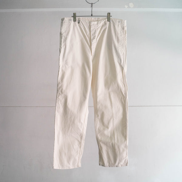1970s Germany white herringbone work pants -with cinch back- "dead stock"