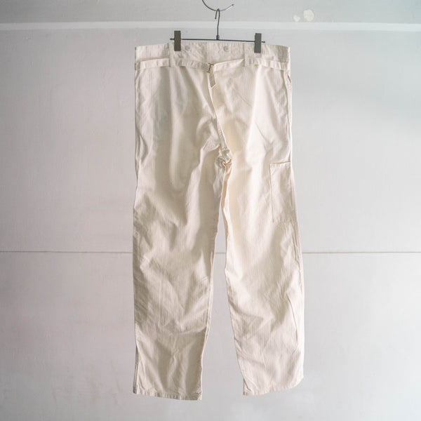 1970s Germany white herringbone work pants -with cinch back- "dead stock"