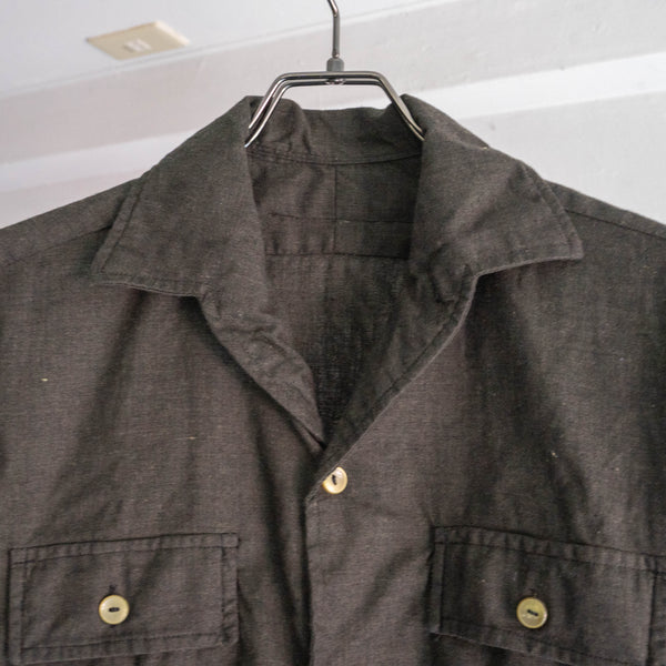 around 1980s Romanian military 2pockets work shirt -black dyed-