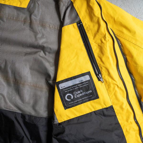 around 1990s double zip yellow color nylon jacket -good gimmick-　
