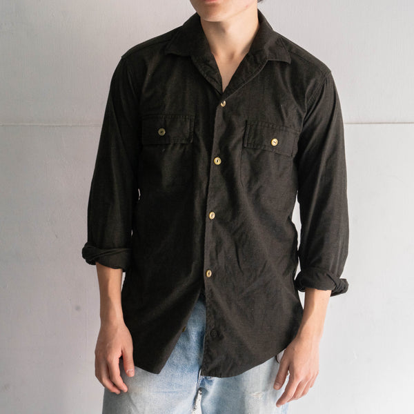 around 1980s Romanian military 2pockets work shirt -black dyed-