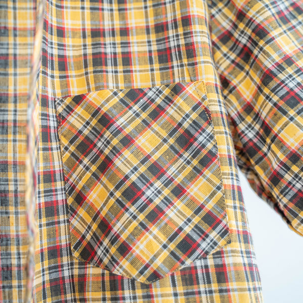 around 1960s Germany yellow × black checked short sleeve shirt 'dead stock'