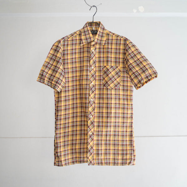 around 1960s Germany yellow × black checked short sleeve shirt 'dead stock'