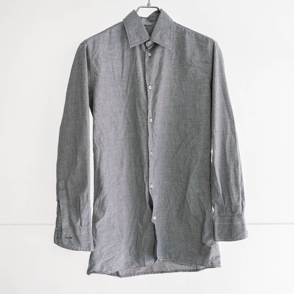 around 1990s Italian military gray cotton × poli officer shirt -black dyed-