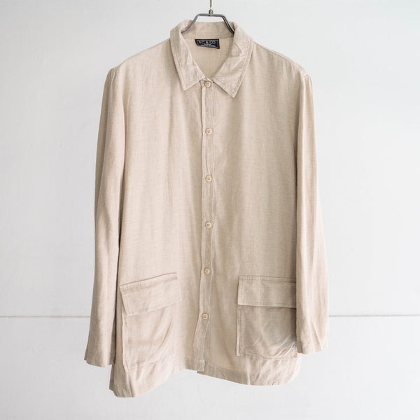 1990s Canada rayon × linen pink beige color shirt -with frap pocket-