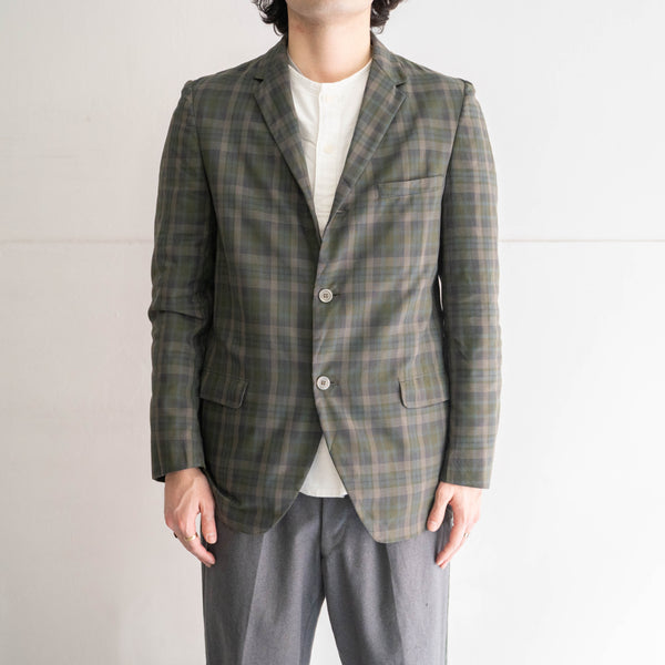 1980-90s Europe? green×blue×white check tailored jacket