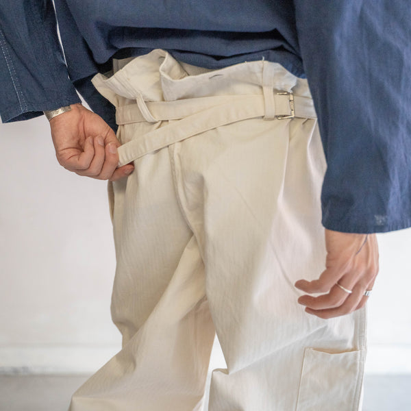 1970s Germany white herringbone work pants -with cinch back- "dead stock"