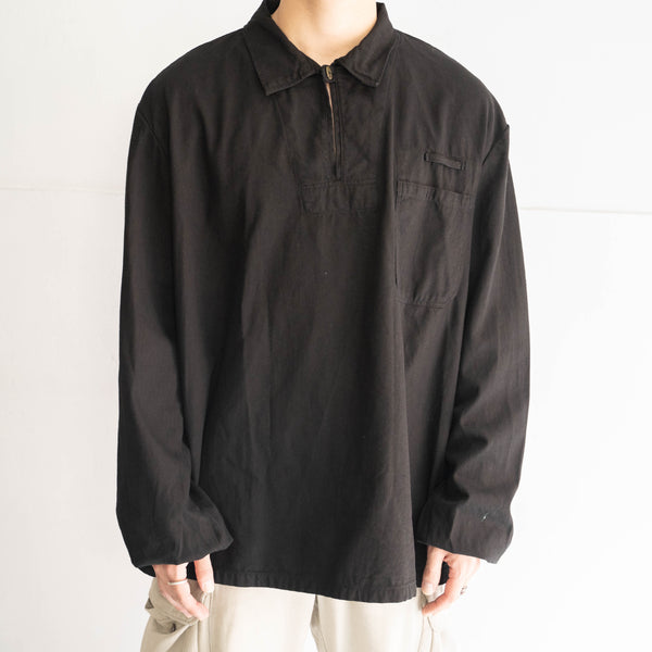 1980-2000s Czech military cotton twill pull over shirt 'dead stock' -black dyed-