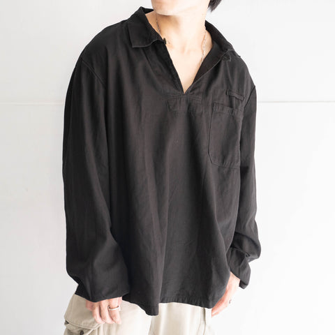 1980-2000s Czech military cotton twill pull over shirt 'dead stock' -black dyed-